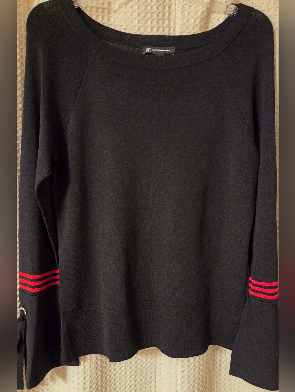 I.N.C. Long-sleeve Sweater, Black With Red Trim, Size L